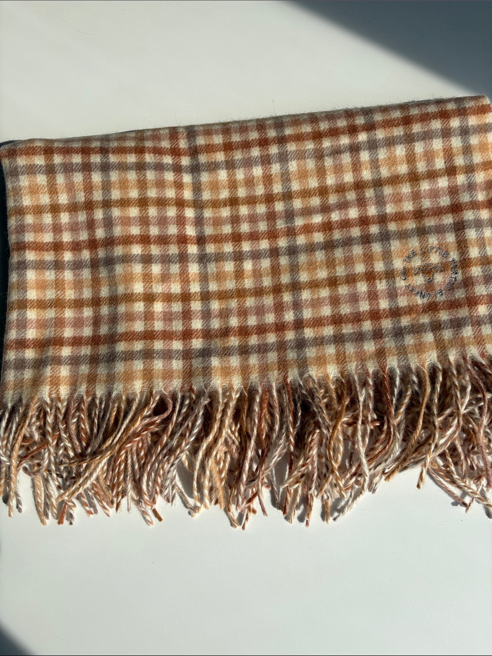 The Little Tartan Blanket Company Tan and Rust Wool Baby Blanket